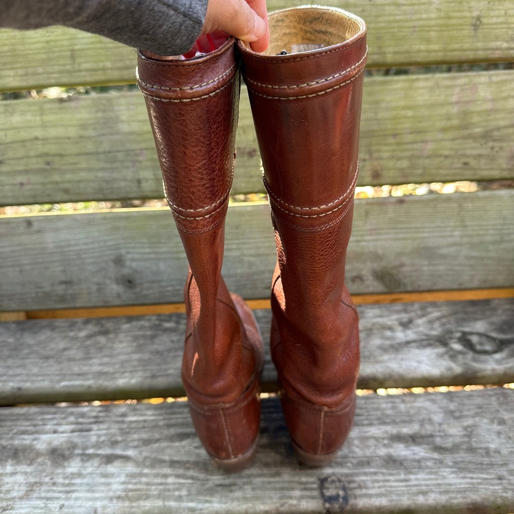 Frye Jane Stitch Riding Boots 77230 Redwood Brown Leather Knee High Tall Size 6B - Picture 3 of 9